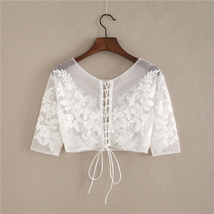 White Lace Crop Tops Wedding Bridal Custom Plus Size Floral Crop Lace Shirts image 3