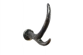 [Pack Of 2] Rustic Silver Cast Iron Antler Hook 5&quot; - £41.00 GBP