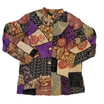 Vintage 90s Patchwork Tapestry Velvet Artsy Jacket Button Front Brown Large - $58.04