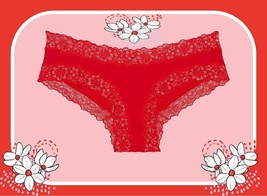 XXL Red SHIMMER Victoria&#39;s Secret Stretch Cotton Lace-Waist &amp; Leg Cheeky Pantie - £8.75 GBP