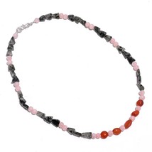 Natural Carnelian Rutile &amp; Rose Quartz Gemstone Beads Necklace 17.5&quot; UB-5951 - £8.69 GBP