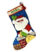 Vintage Christmas Stocking Completed 1978 Sunset #6020 Santa On a Rooftop &#39;Noel&#39; - £78.32 GBP