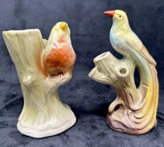 2 Perching Birds Pottery Spill Vases Czecho-Slovakia COTTAGE-CORE Dime M... - $34.20