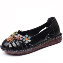 HOVINGE Summer Women Hollow Out Leather Flower Flat Sandals Heels Casual Platfor - £39.00 GBP