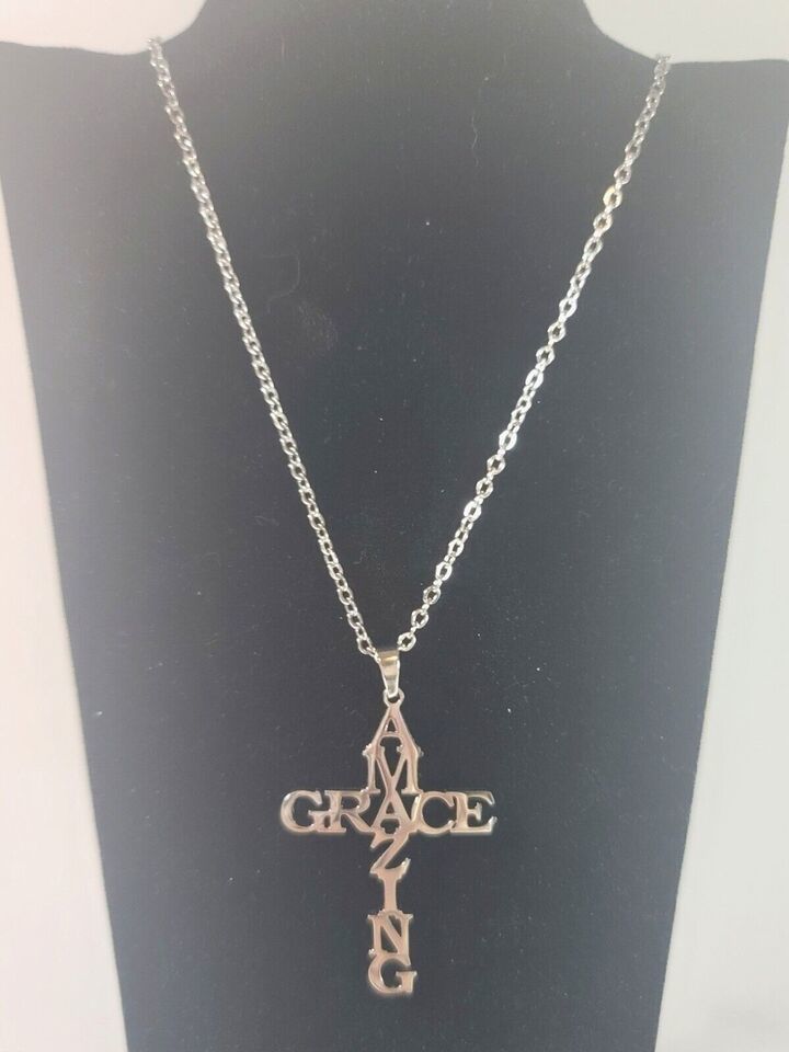 Primary image for Amazing Grace Cross Necklace Silver Tone Chain
