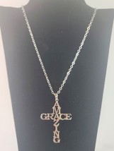Amazing Grace Cross Necklace Silver Tone Chain - £5.32 GBP
