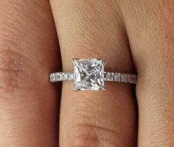 Princess Cut 2.15Ct Diamond 14k White Gold Finish Dainty Engagement Ring Size 5 - £95.86 GBP