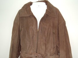 Vtg Jacket Brown Suede Leather L Belted Zip Pockets 90s Middlebrook Park... - £19.30 GBP