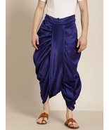 Traditional Style Men Solid Stitched Dhoti Silk Blend Ready to Wear Navy... - £17.57 GBP