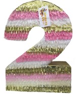 Large Pink Gold &amp; White Number Two Pinata 20&quot; Tall - $742.38 MXN