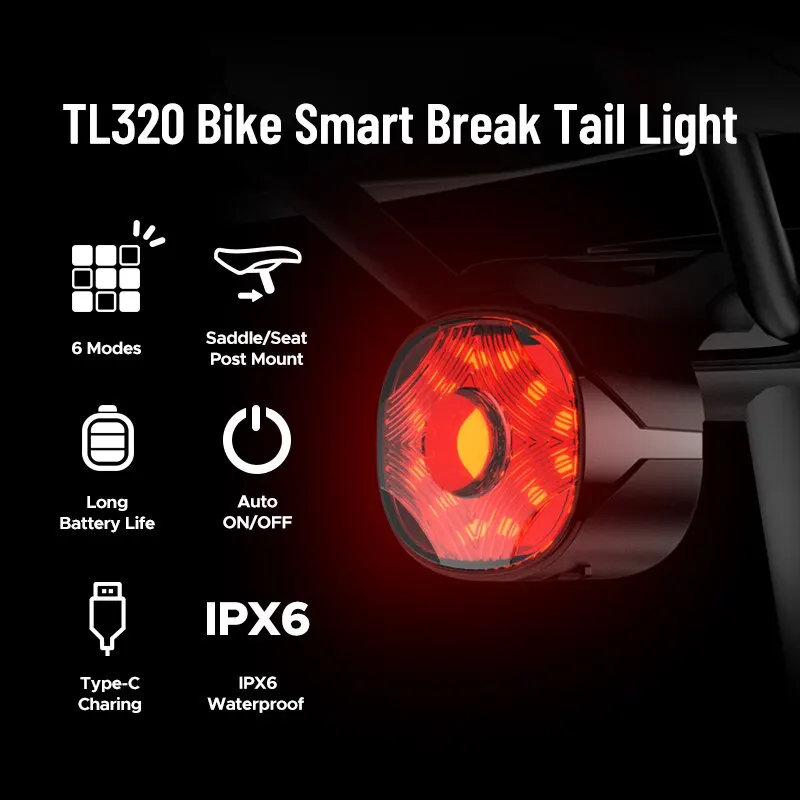 GEOID Bicycle Tail Rear Waterproof Safety Warning Light Smart Brake Sensing - £9.98 GBP