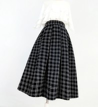 Winter Black Tweed Midi Skirt Black A-line Midi Pleated Skirt Holiday Outfit image 3
