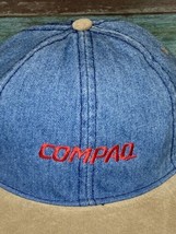 Vtg 90’s  COMPAQ Logo DENIM / Leather Tech Computer PC Strapback Hat Cap... - £39.30 GBP