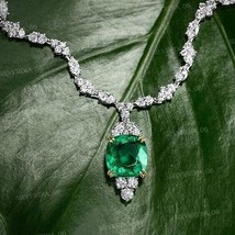 925 Sterling Silver 22Ct Cushion Cut Simulated Emerald Drop Women&#39;s Necklace - £304.10 GBP