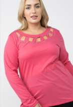 Tropics Coral Long Sleeve Top w/Stones Laser Cut Neck, Vocal  Apparel 1X... - £28.14 GBP