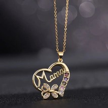 18-20&quot; Gold &quot;Mama&quot; Butterfly Heart Necklace Crystal Rhinestones Dainty Mother - £19.08 GBP