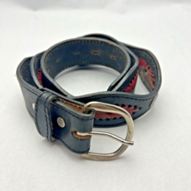 LADIES Western Leather Black Belt Silver Medallions Red Insets 40.5" - $13.80
