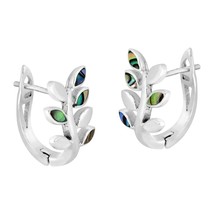 Trendy Olive Tree Branch Abalone Shell and Sterling Silver Hinge-Lock Earrings - £16.70 GBP