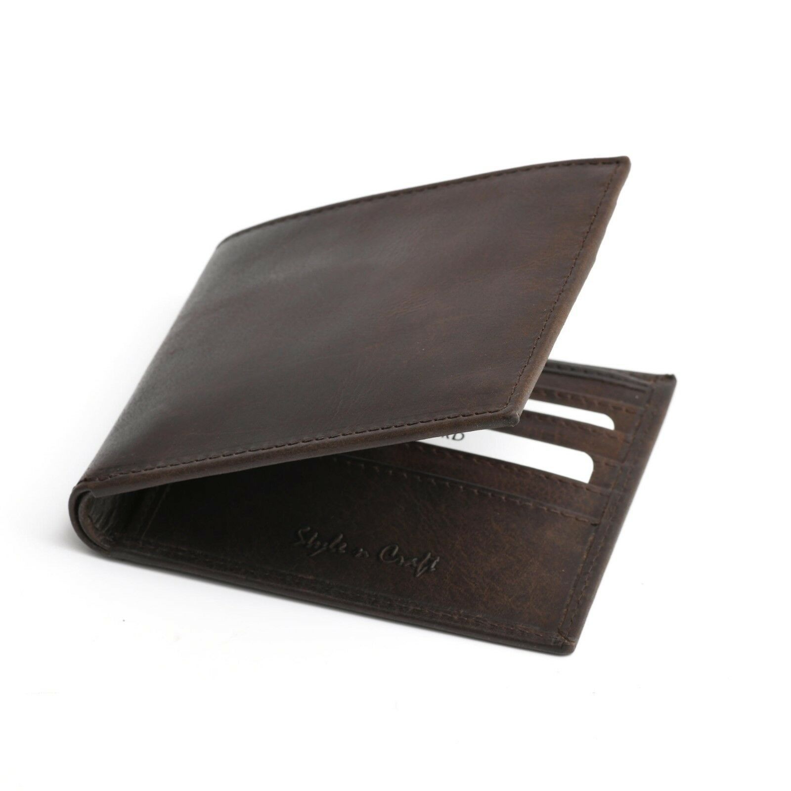 Style n Craft 391003 Slim Bifold Hipster Dark Brown Leather Wallet - $30.99