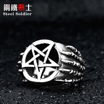 steel solider Gothic popular pentacle 316L stainless steel ring Pentagram Statem - £8.21 GBP