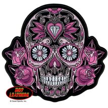 Hot Leathers 4&quot; X 4&quot; Pink Sugar Skull with Roses Embroidered Biker Jacket Vest P - £7.84 GBP