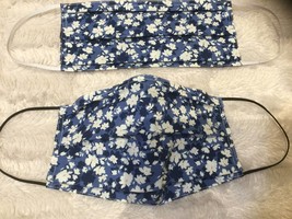 Pleated Washable Reusable Navy ivory floral cotton face mask pocket filt... - £7.04 GBP