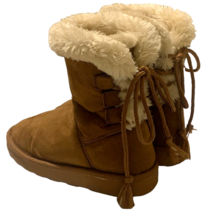 Rampage Girls Fashion Boots Size 11 M Chestnut Faux Suede Nellie Faux Fur Lined - $10.78