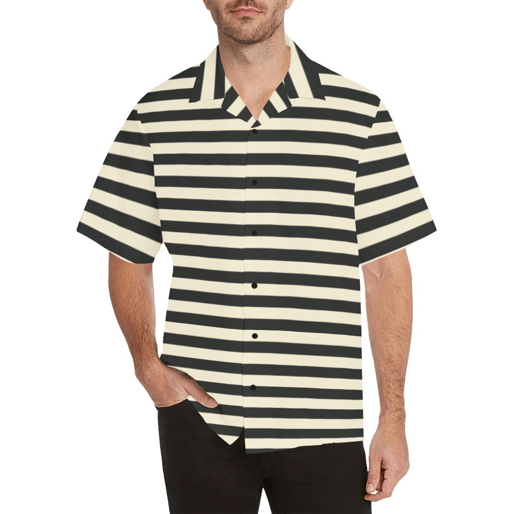 Men's Black Ivory Stripe All Over Print Hawaiian Shirt