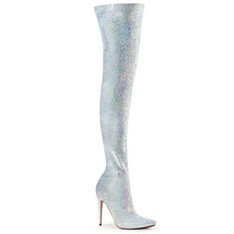 PLEASER COURTLY-3015 Women&#39;s Sexy 5&quot; Heel White Glitter Shimmer Thigh Hi... - £78.85 GBP