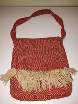 Red Hand bag Fringed Bottom Floral Lining - £11.59 GBP