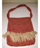Red Hand bag Fringed Bottom Floral Lining - $14.50