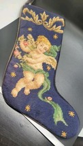 VTG Needlepoint Christmas Stocking Wool Cherub Angel RARE Holiday Victorian - $48.51