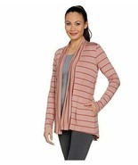 LOGO by Lori Goldstein Mixed Stripe Open Front Cardigan Size Large, Rose... - $23.07 CAD