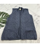 Kilronan Knitwear Womens Merino Wool Sweater Vest Size L Blue Cable Knit... - $54.14 CAD