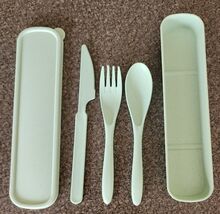 Farielyn ~ Wheat Straw Fiber ~ 3 Pc. Cutlery Set w/Storage Box ~ GREEN S... - $20.00
