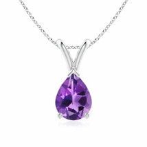 V-Bale Pear-Shaped Amethyst Solitaire Pendant in Silver (AAA, Size- 8x6MM) - £127.87 GBP