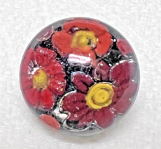 Antique Round Glass Paperweight Button 3 Flowers Shades of Red Yellows 1... - $12.38