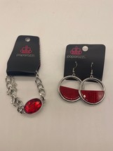 NWT Paparazzi Red and Silver Tone Earrings &amp; Bracelet  - £7.75 GBP