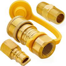 3/8 Inch Natural Gas Quick Connect Fittings, 100% Solid Brass LP Gas Propane Hos - £20.36 GBP