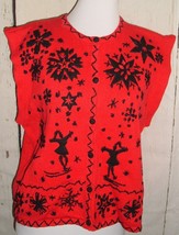 SEGUE vtg Red Black Ice Skating Snowflakes Embroidered Sweater Vest Wome... - £23.30 GBP