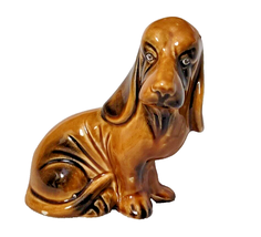 Vintage Ceramic Bassett Hound Dog Figurine Glazed Brazil Brown Angry Grumpy - £7.65 GBP