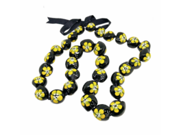 Kukui Nut Necklace Lei Hibiscus Yellow Flowers from Hawaii - £9.94 GBP