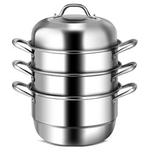 3 Tier 11 Inch Stainless Steel Steamer Set Cookware Pot Saucepot Double Boiler - £73.69 GBP