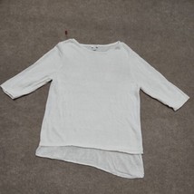 Pure Jill Linen Blend Knit Pullover Tunic Womens L White Asymmetric Hem Crochet - £18.54 GBP