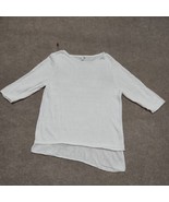 Pure Jill Linen Blend Knit Pullover Tunic Womens L White Asymmetric Hem ... - £18.58 GBP
