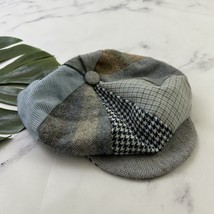 Pats Hats Vintage 70s Pageboy Hat Tweed Wool Patchwork Tan Blue Newsboy - $426.37 MXN