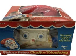 VINTAGE 1985 Fisher Price Chatter Telephone Phone Pull Toy W/ Moving Eyes/ w box - £11.04 GBP