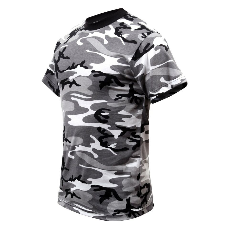 NEW BLACK WHITE CAMOUFLAGE CITY CAMO URBAN SNOW ARCTIC 100% Cotton T SHI... - $17.79
