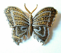 Vintage Made Spain Damascene Enamel Butterfly Brooch/Pin Nice. Free Shipping - £21.10 GBP