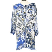 Hope Springs Tunic Top Womens 2XL Blue White Floral 3/4 Sleeve Side Slits EUC - £19.90 GBP
